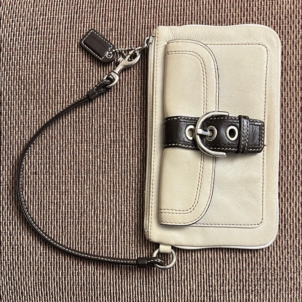 Coach Cream and Brown Wristlet